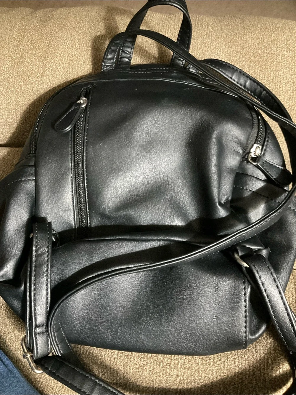 Melie Bianco Black Faux-Leather Mini Backpack